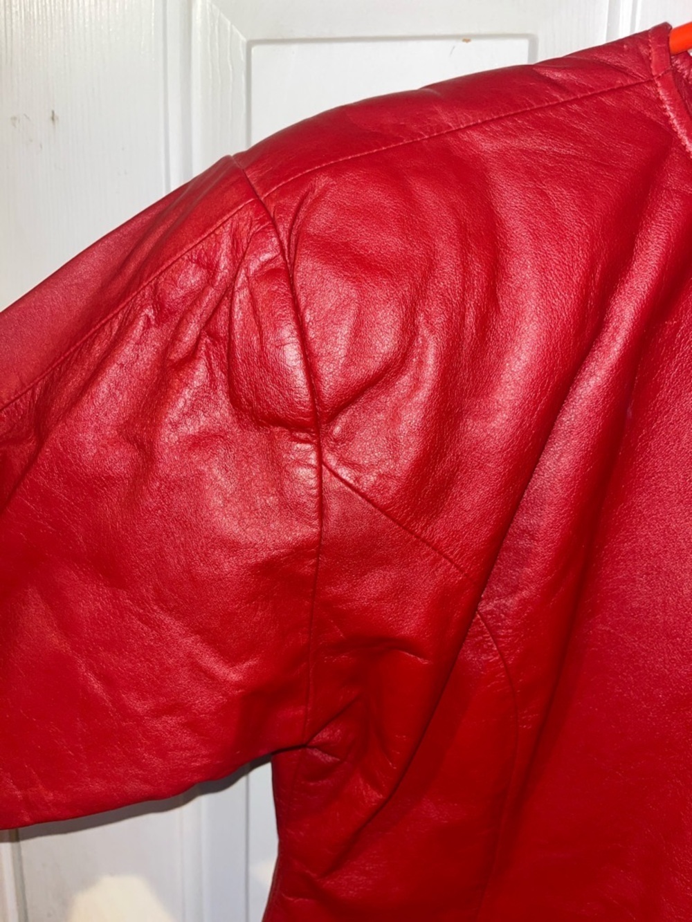 Ambria Vintage Red Leather Dress Size 4 Long Sleeve Shoulder Pads Made in Korea - Picture 3 of 5